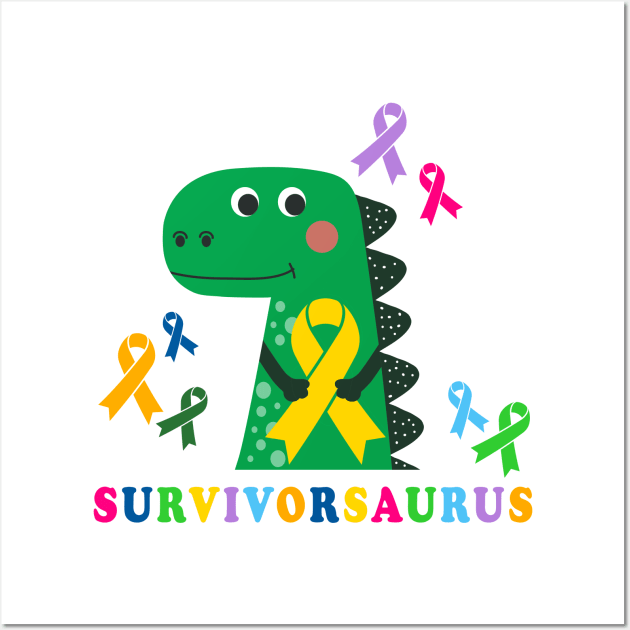 Childhood Cancer Survivor Dinosaur | Survivorsaurus Wall Art by shirtonaut